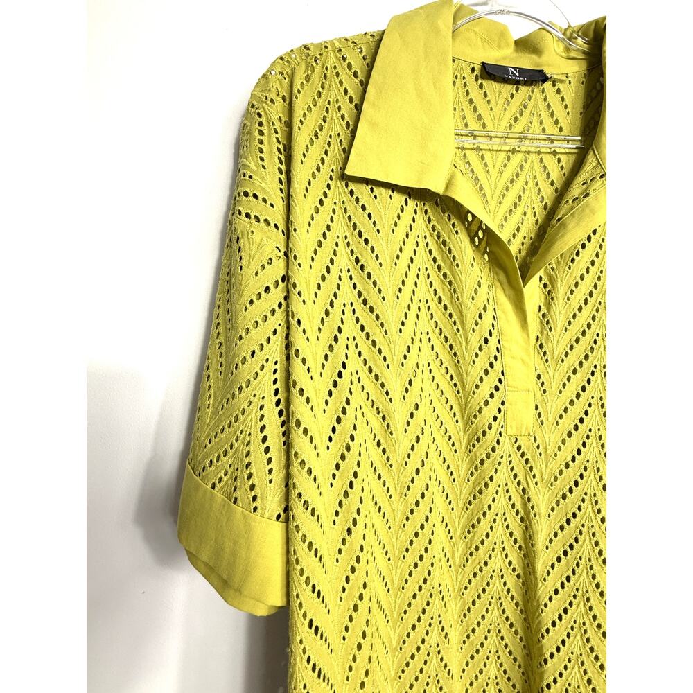 Natori lime wasabi green 100% cotton eyelet shirtdress lined relaxed fit, SzXL - Picture 4 of 15
